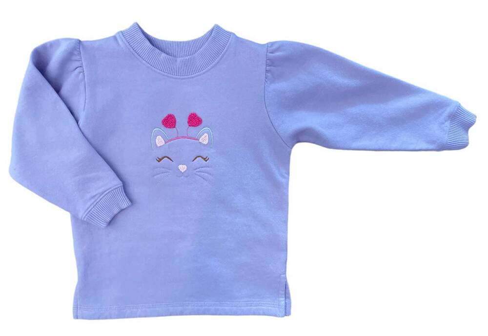 NEW LUIGI KIDS girl's cat face with heart applique sweatshirt in lavender